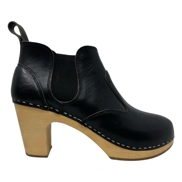 Swedish Hasbeens Chelsea Bootie Black Leather Heeled Ankle Boot Women’s EU 40 - Picture 4 of 11